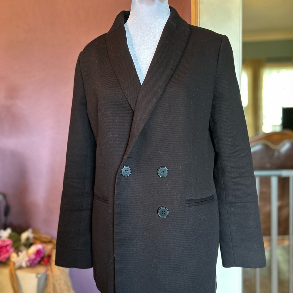 Women’s Black Double-Breasted Jacket, heavier for cool weather. Beautiful!